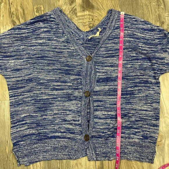Soft Surroundings Oceana Cardigan Sweater Large Blue Short Sleeve Double V Neck - Picture 8 of 8